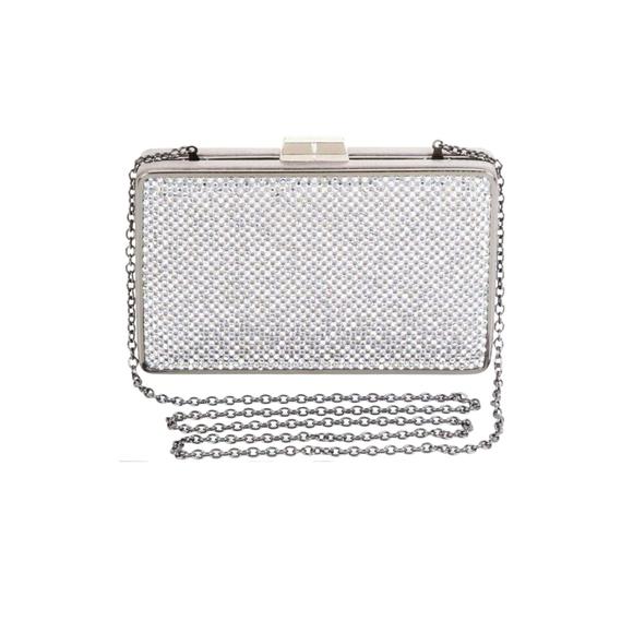 BCBGMAXAZRIA - Sonia Silver Crystal Mesh Satin Frame Clutch